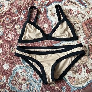 Rachel Pally medium nude and black triangle bikini set